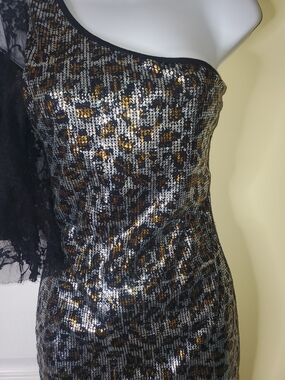 Si Style One Shoulder Sequin Leopard Bodycon Dress | Small | Made in USA